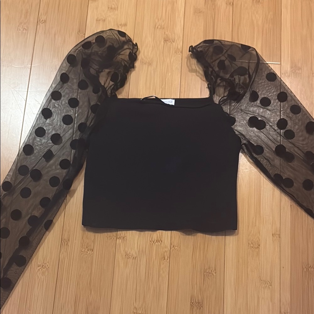 Zara Black Sheer Polka Dot Blouse